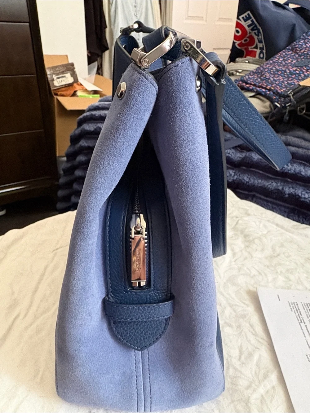 kate spade Leila Blue Pebbled Leather with suede Shoulder Bag